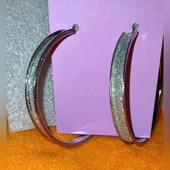 Silver Glitter Hoops - Picture 6 of 12